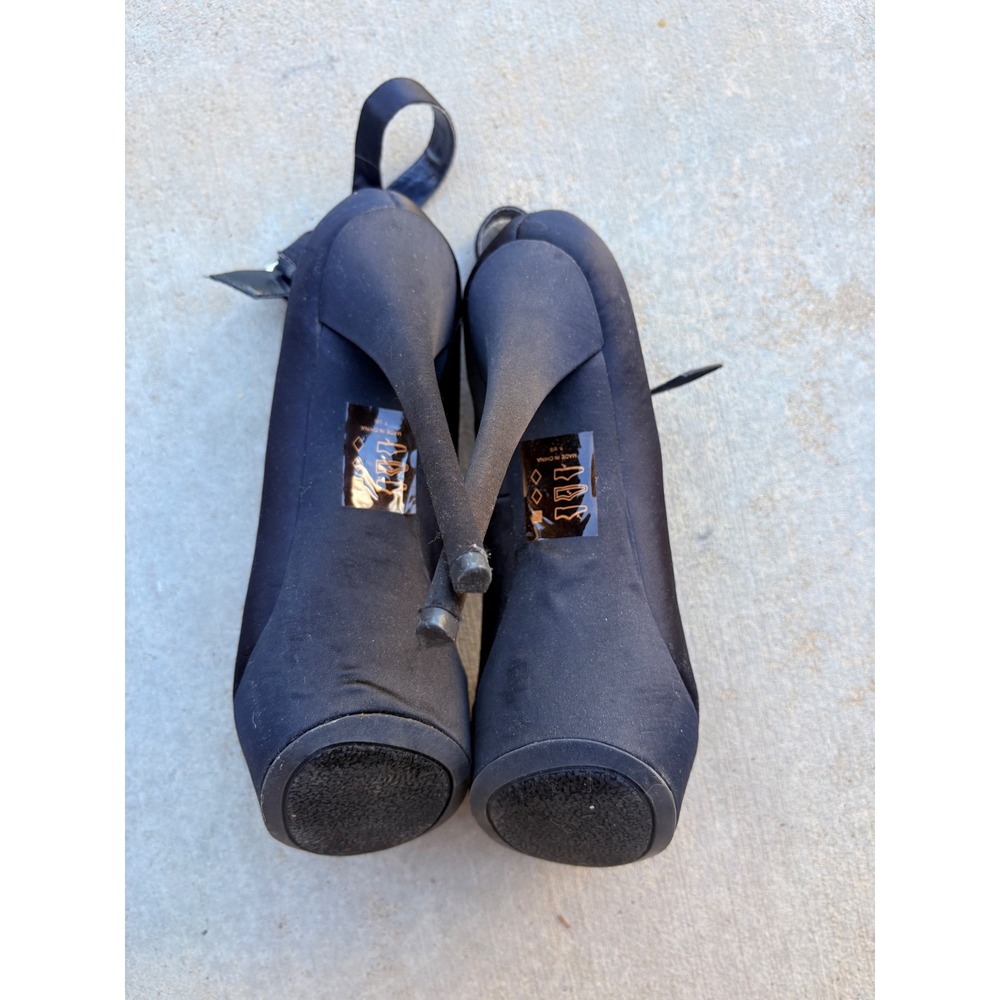 Y2K Shoedazzle Black Satin Peep Toe Platform Stiletto Heels Ankle Strap Size 7 - Picture 5 of 5